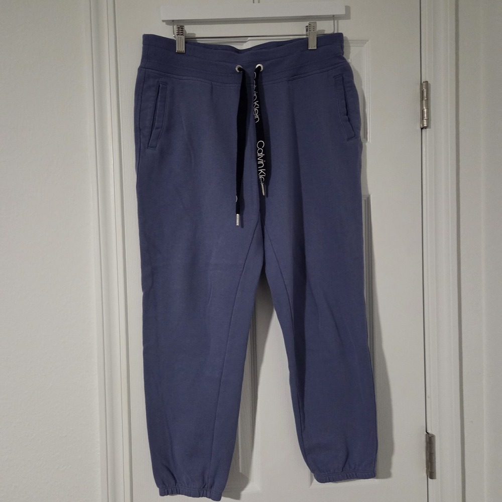 Calvin Klein Women's Fleece Joggers Periwinkle Blue Logo Drawstring Sweatpants M